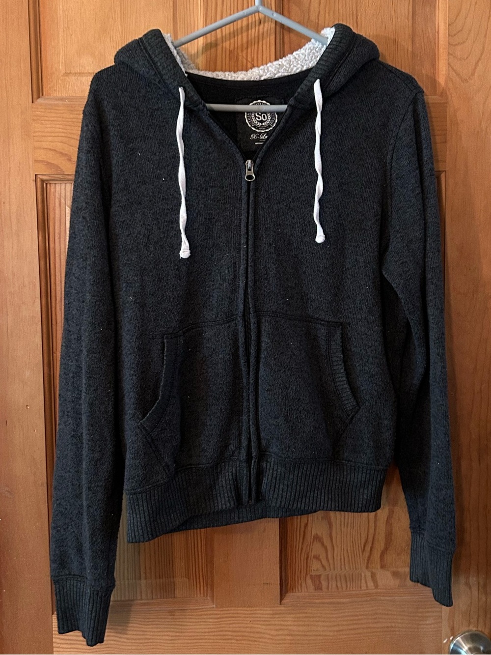SO Charcoal Gray Sherpa-Lined Hooded Zip Jacket